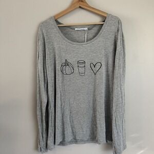 Lounge‎ House Women's Pumpkin Coffee Love Gray Long Sleeve Shirt Size Large